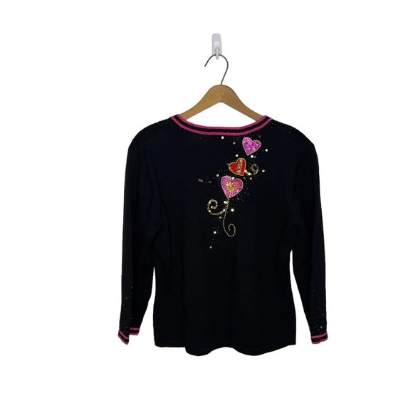 Vintage Valentines Day Novelty Embellished Beaded V Neck Top Jack B Quick - Picture 6 of 9